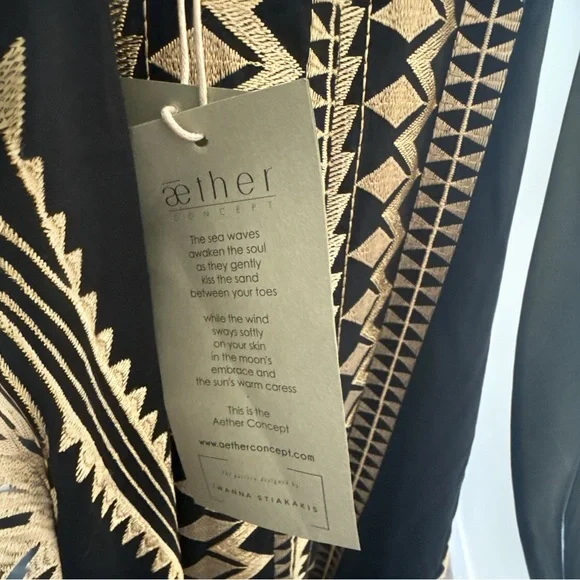 Aether Rare Black Gold Embroidered Maxi Dress S Greece 100% Cotton Boho Chic Aether Rare Black Gold Embroidered Maxi Dress S Greece 100% Cotton Boho Chic